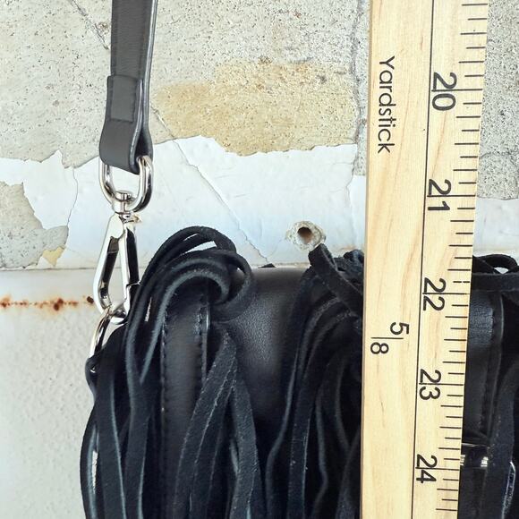 Vtg Fringe Leather Crossbody Bag Y2K Joseph B Black Boho Festival Suede Purse - Picture 10 of 13